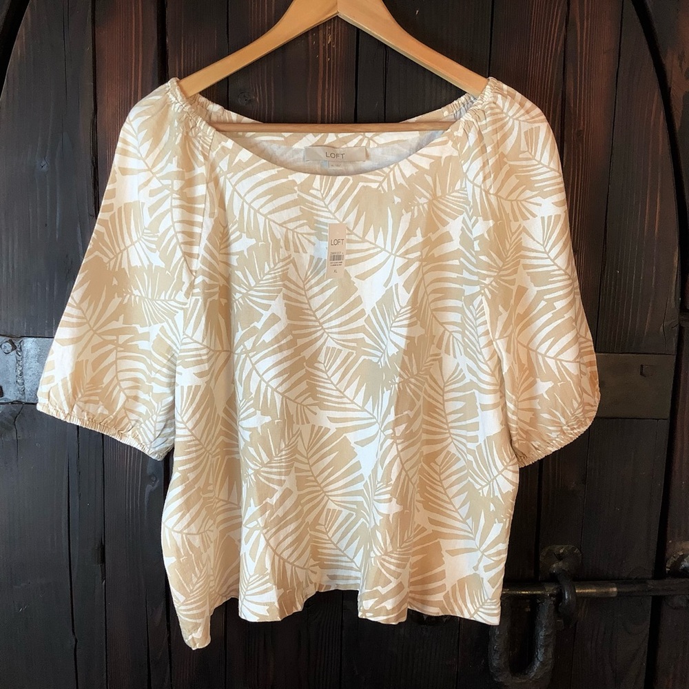 Loft leaf print boxy blouse XL linen blend